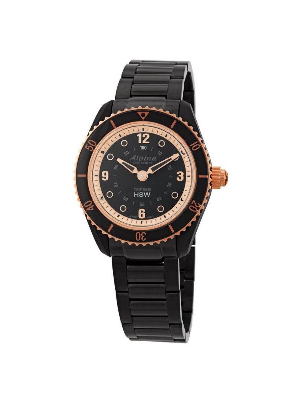 NWT Alpina Black Dial Ladies Stainless Steel Horological Smart Watch